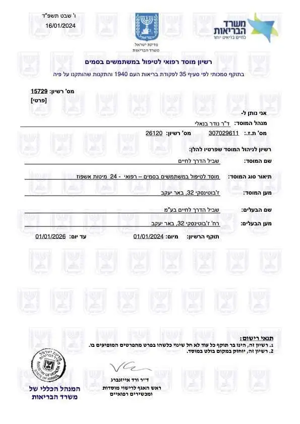 רישיון מוסד רפואי לטיפול במשתמשים בסמים